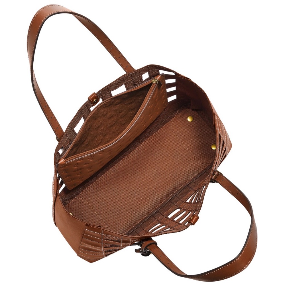 Fossil Khiels Chestnut Brown Cutout Leather Tote with Removable Pouch - Picture 3 of 4